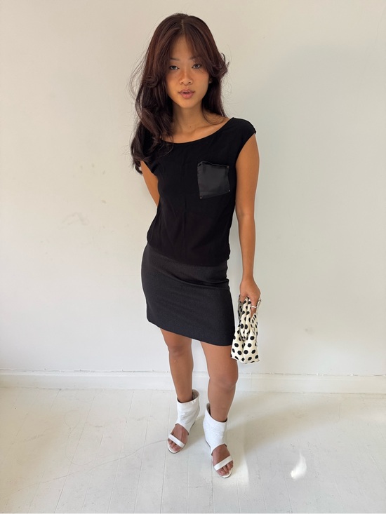 Cop.Copine Dresses & Skirts - Cop.Copine Black Cap-Sleeve Mini Dress with Shiny Pocket